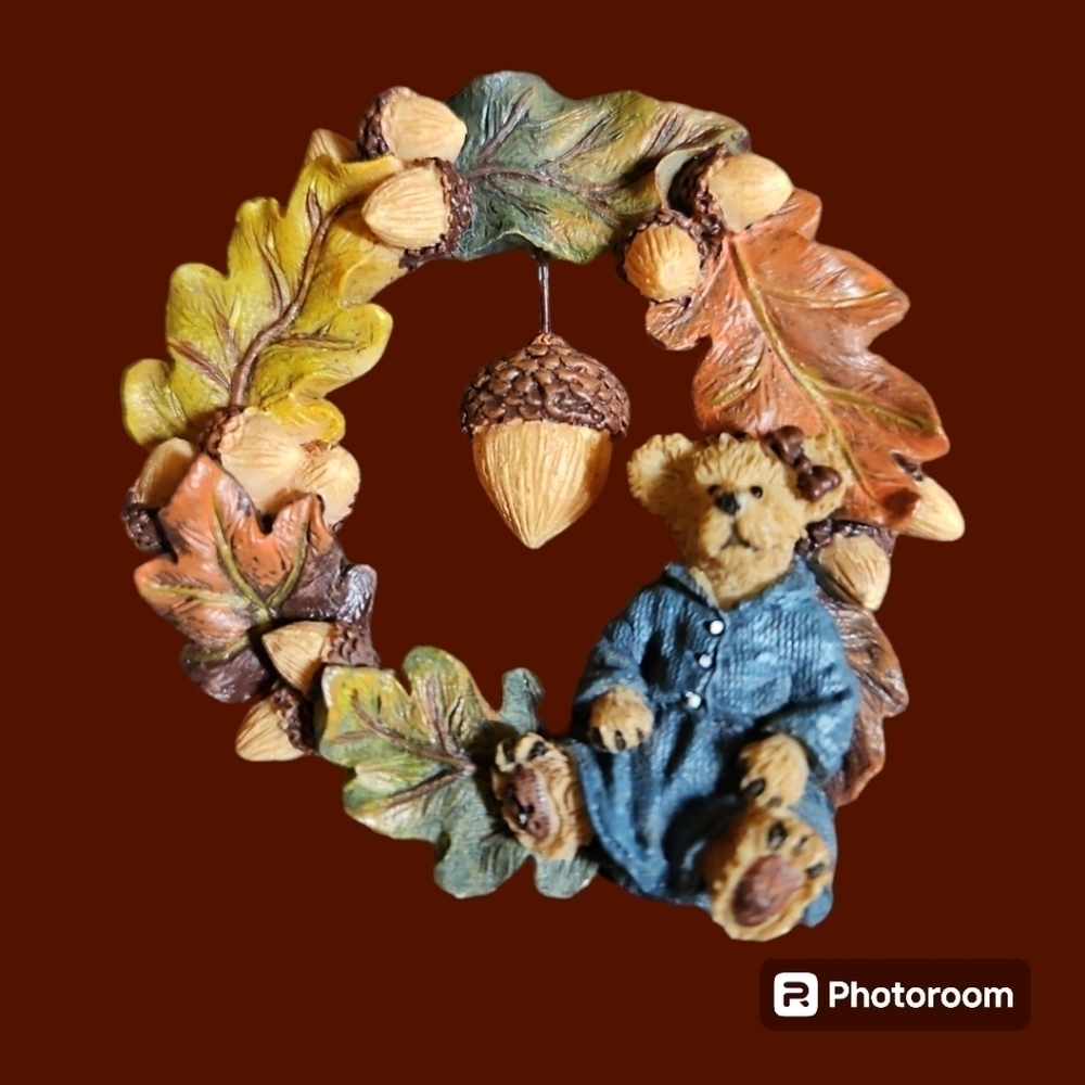 330 Boyds Bear Fall Autumn Wreath Resin Brooch Pin 12$